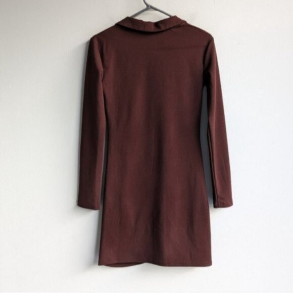 Zara brown long sleeve ruched shirt mini dress - Picture 5 of 5